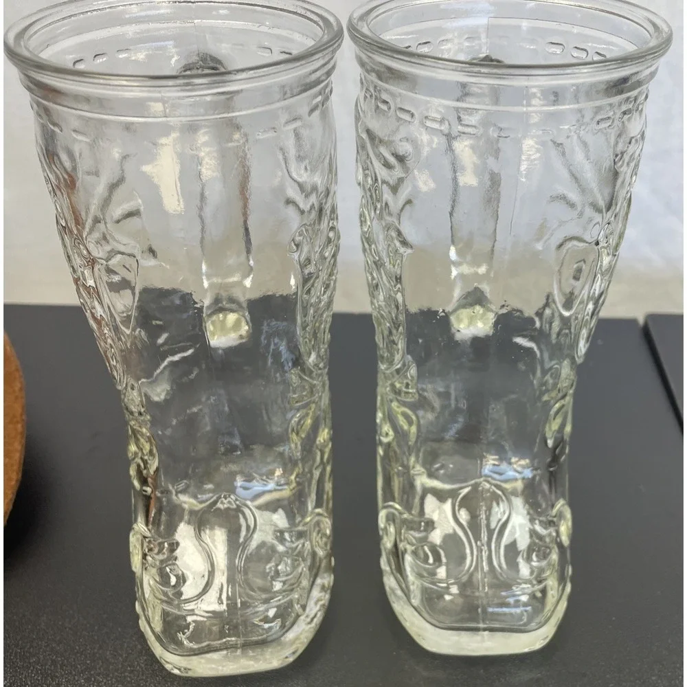 Vintage‎ lot of 2 Libbey Clear Glass Beer Mugs Cowboy Boots western bar ware